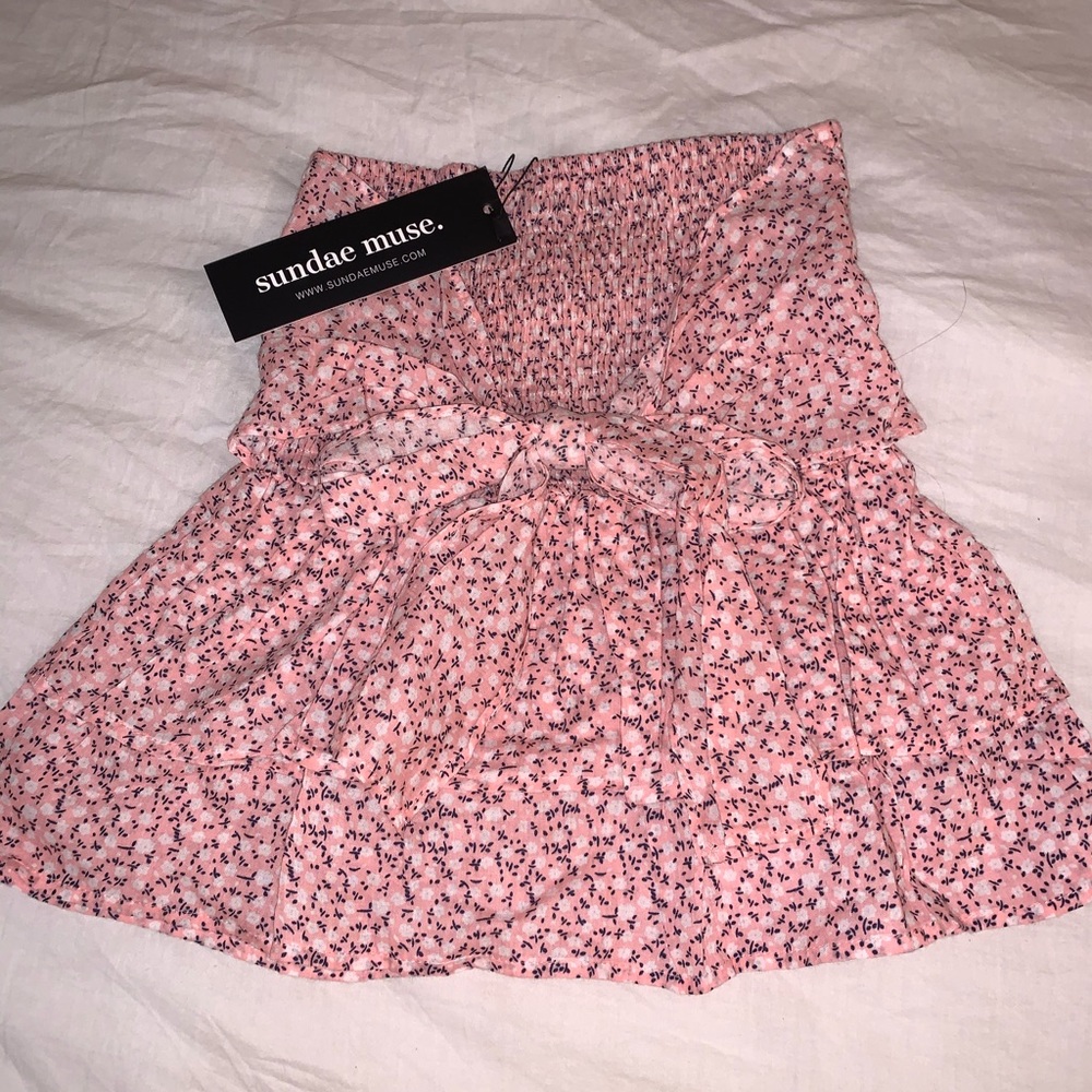 pink and navy floral skirt
